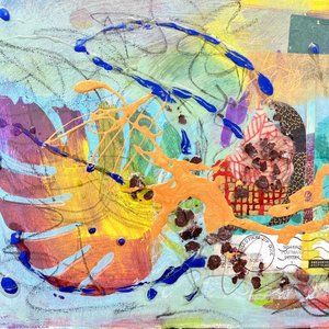 Art Original Brilliant Fall Mixed Media Painting Matted Frame Ready 11x14in